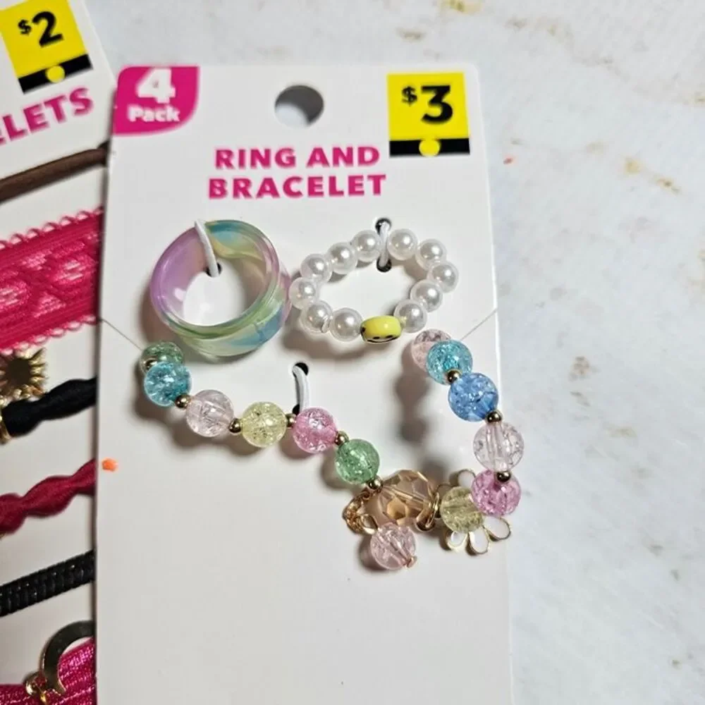 Hair Tie Bracelet Set + Ring & Bracelet Set | 10-Piece Lot | New on Card